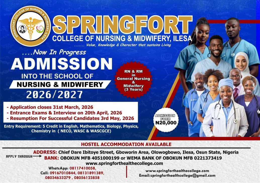 Admission into the School of Nursing & Midwifery 2026/2027